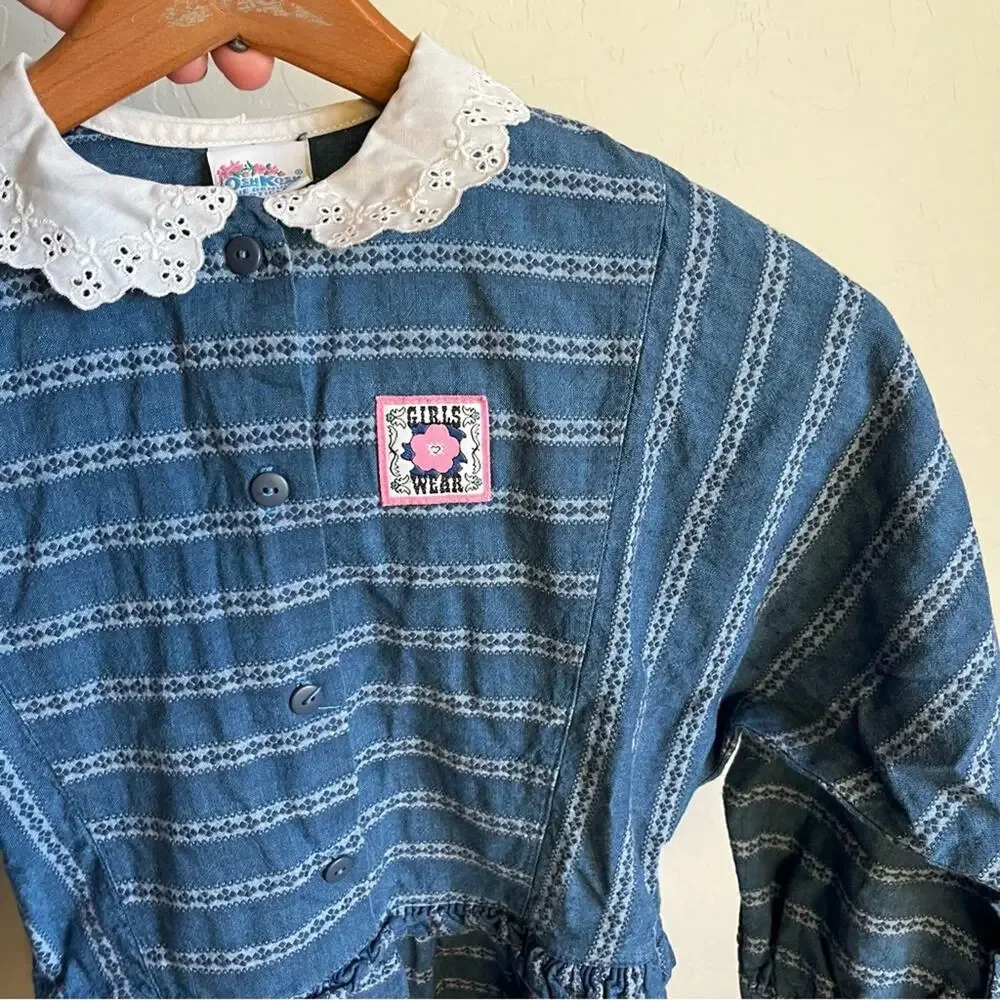 Vintage Osh Kosh the Genuine Article cottagecore kids dress size 6x lace ruffle